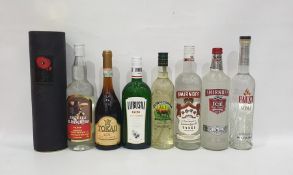 Eight bottles of assorted alcohol to include Tequilla, Tokaji Szu, three Puttonyos, Lubuski gin