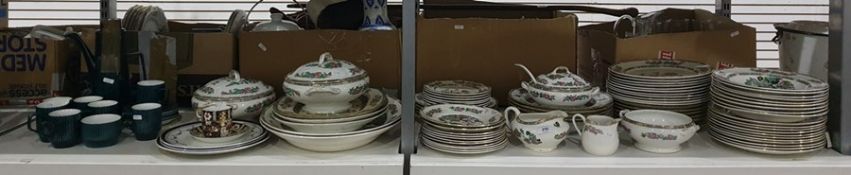 Large quantity of Willow pattern tableware including dinner plates, soup plates, tureens and meat