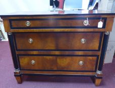 A Biedermeier style part ebonized walnut chest of drawer, with label for 'Century', H.83 W.106 D.