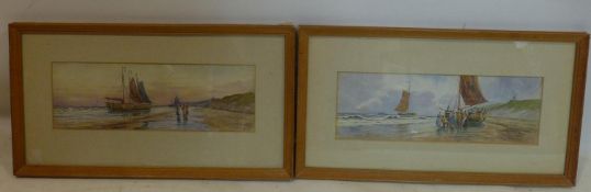 R. W. Vernon, 'On the Dutch coast' and 'Evening in Holland', 2 watercolours, signed, 12 x 35cm