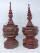 Two late 19th century Burmese red lacquer offering vessels 'Hsunok', decorated with elephants and
