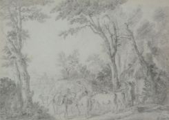 Attributed to Jean Louis De Marne (Belgian 1754-1829)A country lane with figures and animals