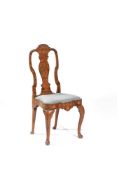 A Dutch walnut, elm and marquetry inlaid side chair, 18th century