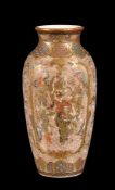 Meizan: A Japanese Satsuma Pottery Vase of slender ovoid form with a waisted