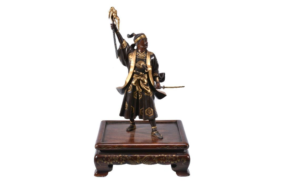 Gykko: A Japanese Parcel Gilt Bronze Figure of a Samurai - Image 1 of 9