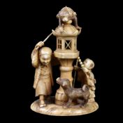 ϒ A Japanese carved Ivory Okimono of a Sarumawashi