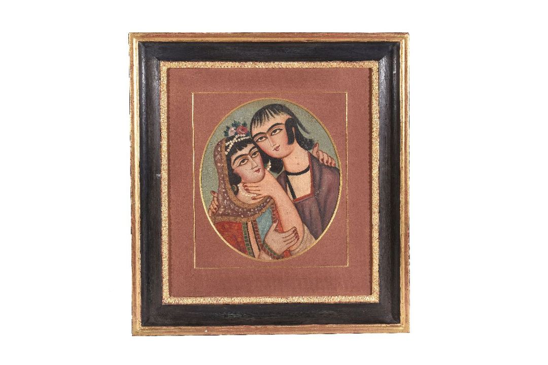 A pair of Qajar 19th century double portraits - Image 3 of 4