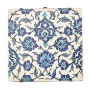 A large Damascus glazed fritware tile Ottoman Syria circa 1570-1580