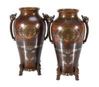 A Pair of Japanese Bronze Vases