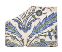 A Damascus glazed polychrome fritware tile fragment Ottoman Syria late 16th century
