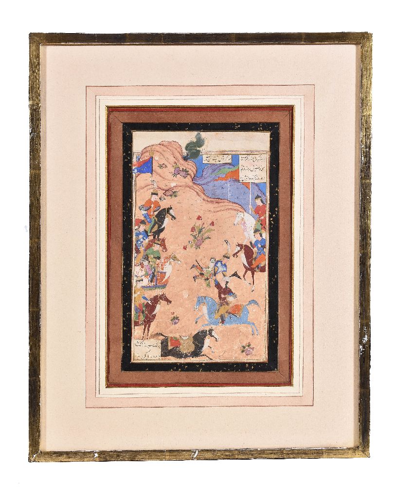 An illustrated leaf from a dispersed Persian manuscript of Firdausi’s Shahnama Persia 16th century - Image 3 of 3