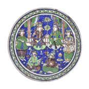 A Qajar circular pottery tile 19th century