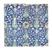 A panel of four Damascus glazed fritware tiles Ottoman Syria 17th century