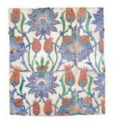 A panel of Iznik polychrome glazed fritware tiles Ottoman Turkey late 16th century