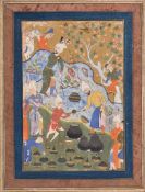 A miniature of banquet being served on a rocky hillside Safavid Persia c. 1550 – 1570
