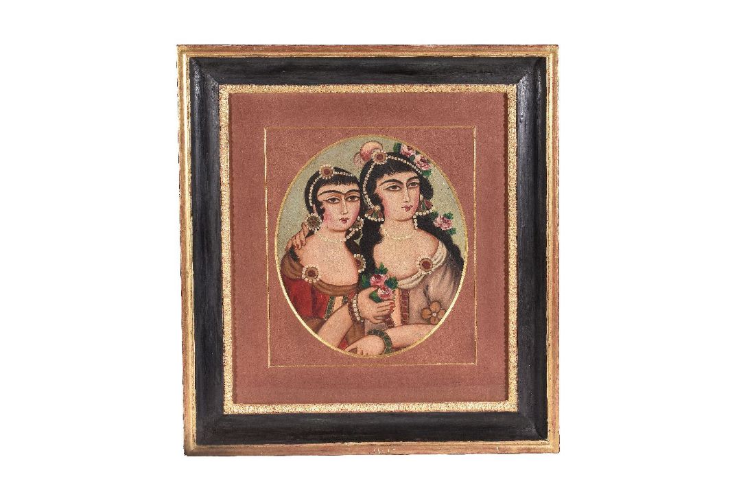 A pair of Qajar 19th century double portraits - Image 4 of 4