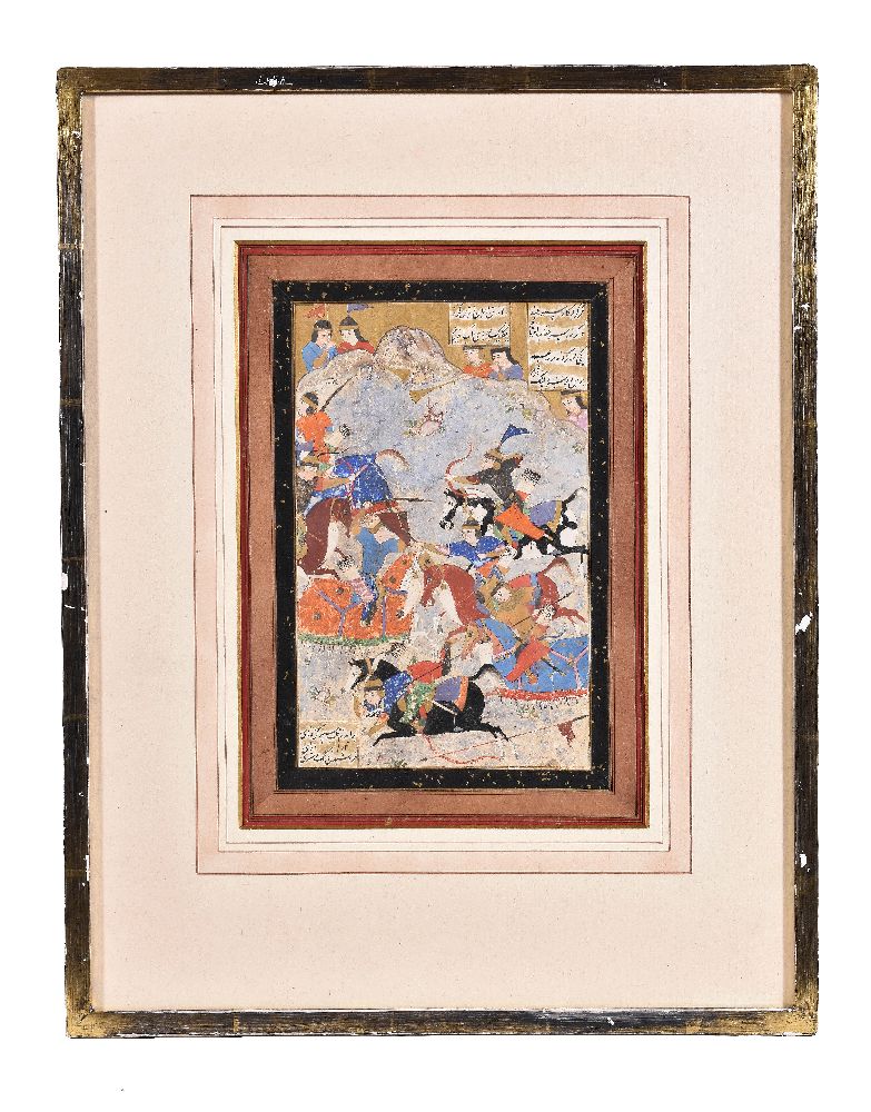 An illustrated leaf from a dispersed Persian manuscript of poetry Safavid Persia 16th century - Image 3 of 3