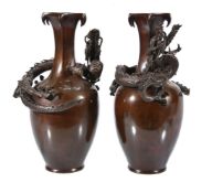 Genryusai Seiya: A Pair of Japanese Bronze Vases