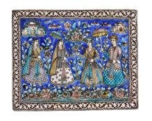 A Qajar square polychrome pottery tile Persia 19th century