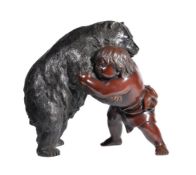 A Japanese Bronze Group of Kintaro and a Bear