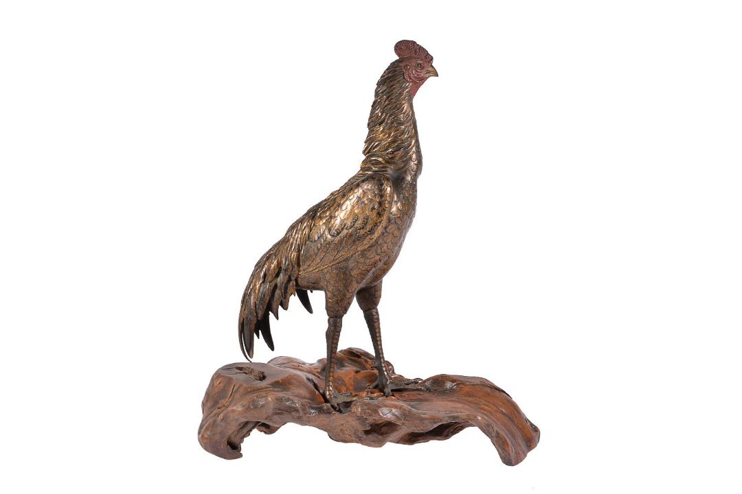 A Japanese Bronze Figure of a Cock - Image 2 of 4