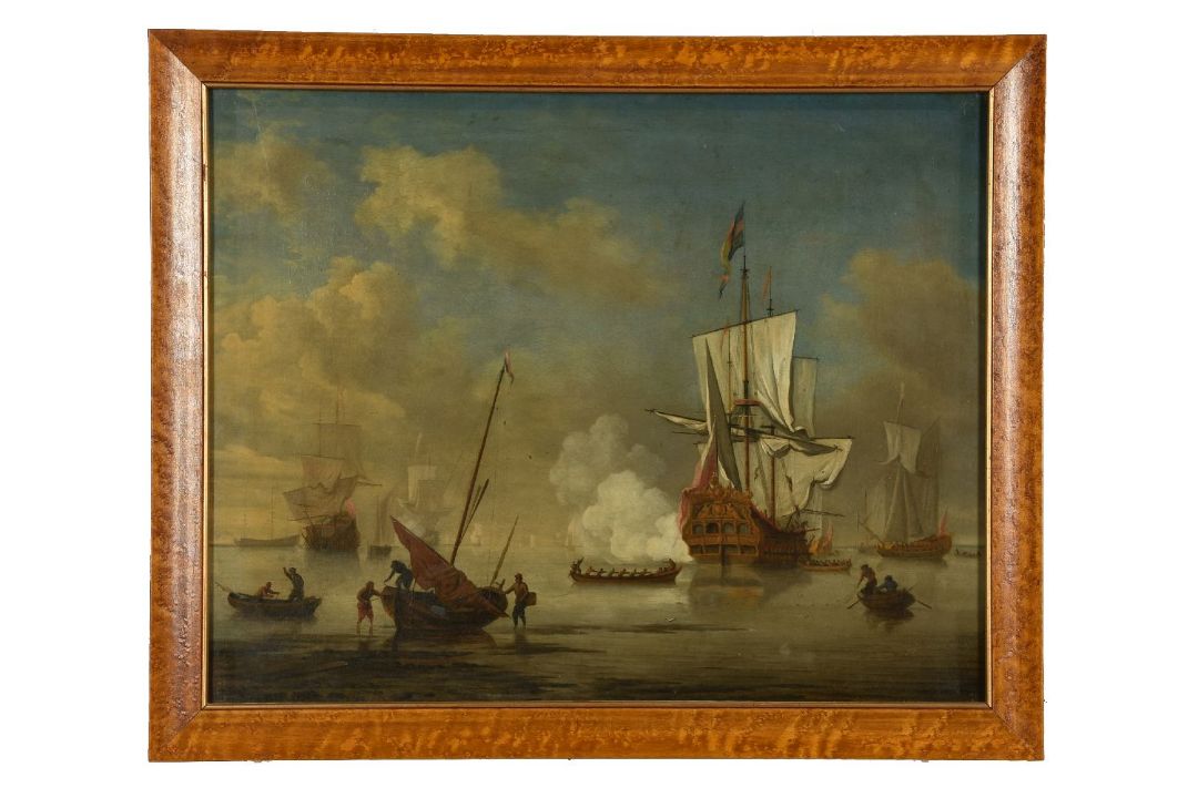 Circle of Peter Monamy (British 1689-1749)Royal Man o'war ship fire a gun salute - Image 2 of 3