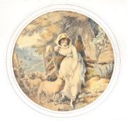 Francis Wheatley (British 1747-1801)A shepherdess with sheepWatercolour and pen
