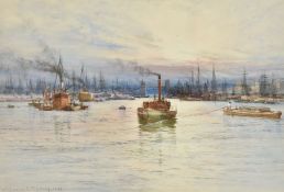 William E. Harris (British 1860-1930) On the Lower Thames of East India Dock Pier ; On the River Tha
