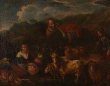 Circle of Francesco LondonioRustics with their flock, a pair