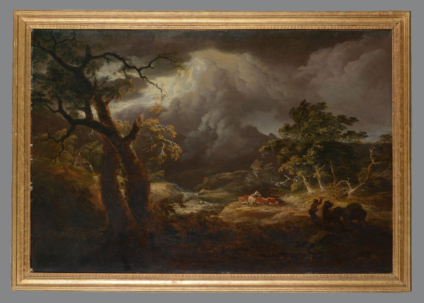 Thomas Sautelle Roberts (Irish c.1760-1826)A stormy river landscape, with herdsmen - Image 2 of 3