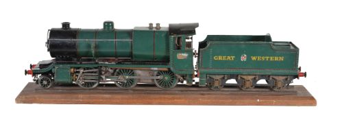 A vintage model of a 2 ½ inch gauge live steam Great Western Railway 2-6-0 Class 4300 tender locomot