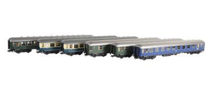 A rake of six Märklin gauge 1 Continental DB coaches