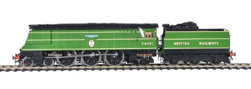 A hand-built gauge 1 model of a British Railways Battle of Britain Class 4-6-2 tender locomotive No