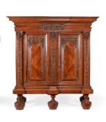 A substantial North German or Dutch figured walnut cupboard or ‘Hallenschrank’