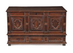 A Charles II oak, walnut and snakewood chest