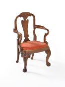 A walnut and burr walnut child's armchair