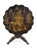 A black lacquer and chinoiserie decorated tripod table