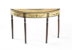 A polychrome painted semi elliptical side table