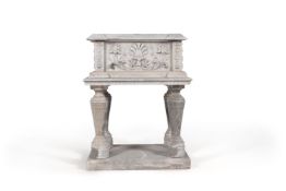 An Italian carved white marble jardiniere on stand, 19th century, the rectangular upper section with