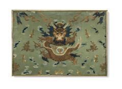 A Chinese silk ‘dragon’ panel, Qing Dynasty, with central join, embroidered with silk five-clawed