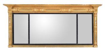 A William IV giltwood and composition overmantel wall mirror, circa 1835, each of the triple