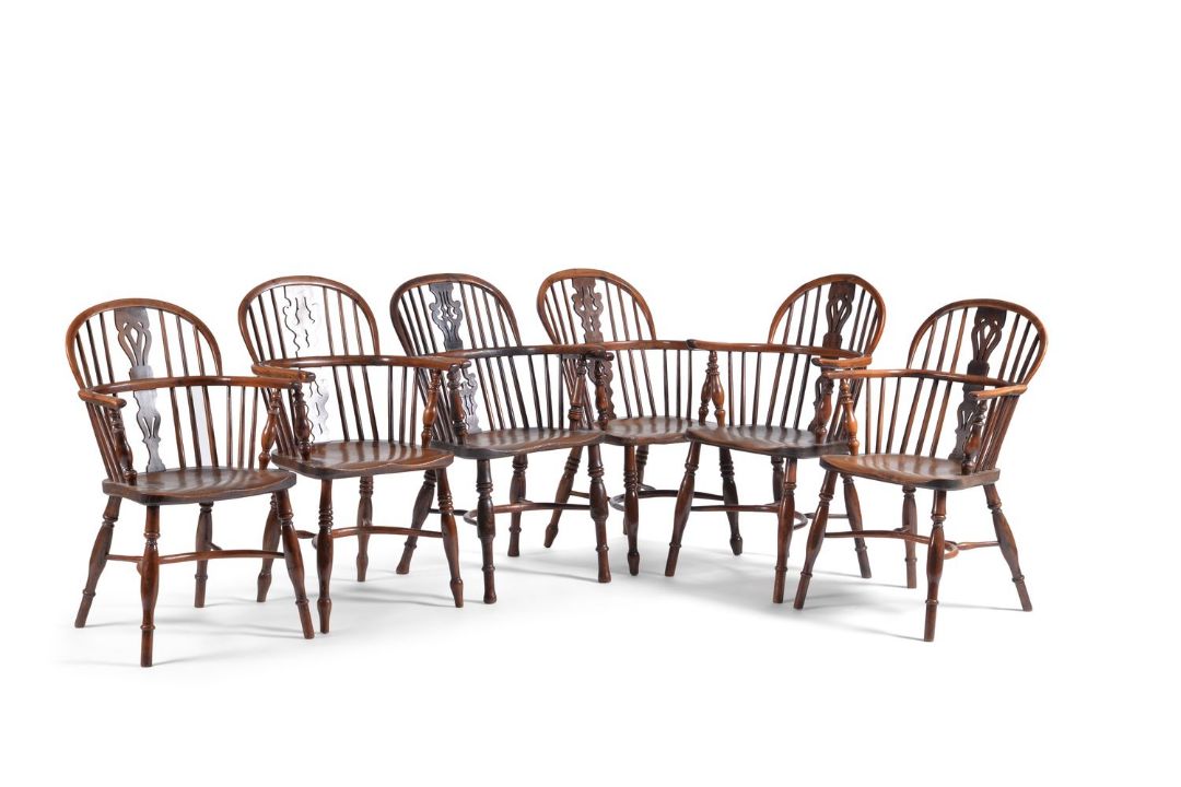 A harlequin set of eight Windsor armchairs, various dates 19th century, comprising a pair of - Image 2 of 3