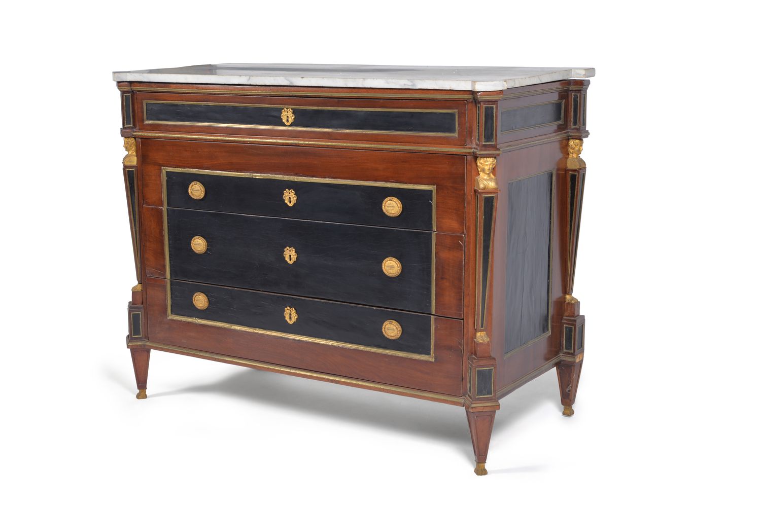 A giltmetal-mounted mahogany and ebony commode, possibly Baltic or Russian, circa 1800, the shaped - Image 2 of 3