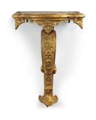 A pair of Continental carved and giltwood wall brackets in 18th century style, probably 19th