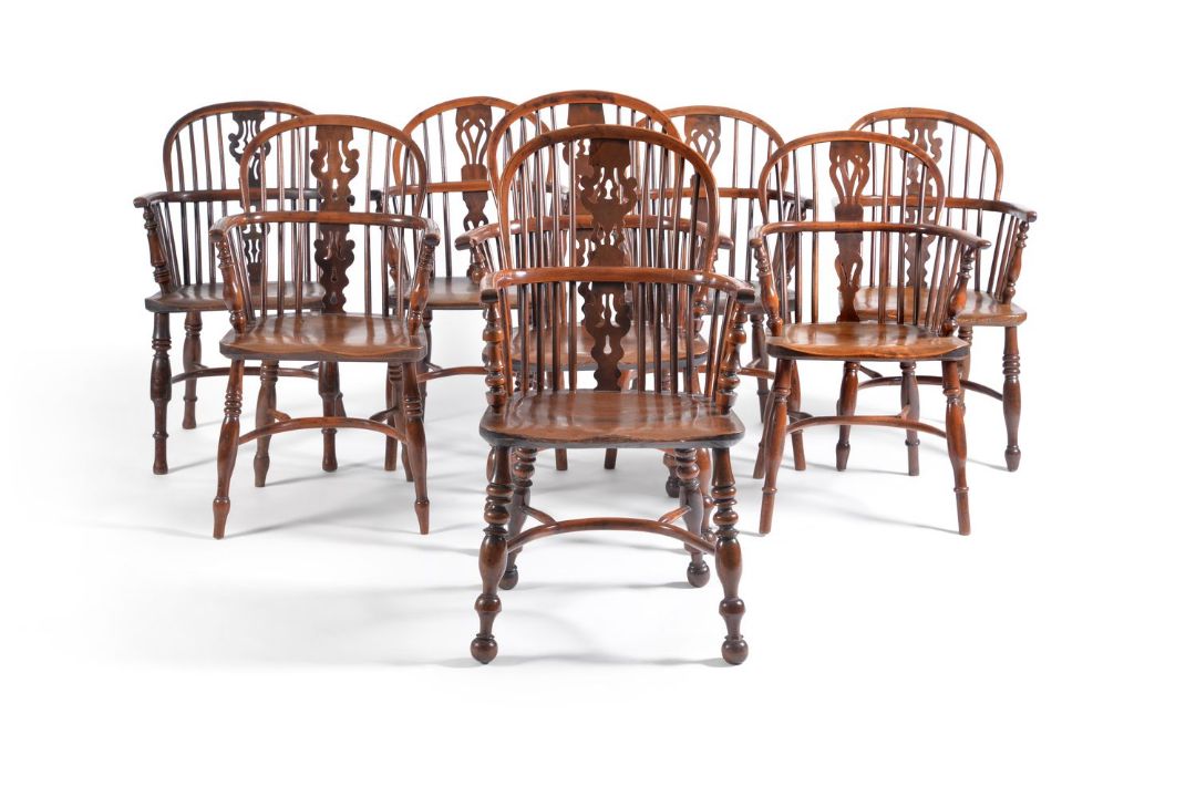 A harlequin set of eight Windsor armchairs, various dates 19th century, comprising a pair of - Image 3 of 3