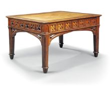 A English gothic walnut library table, second quarter 19th century, the rectangular moulded top with