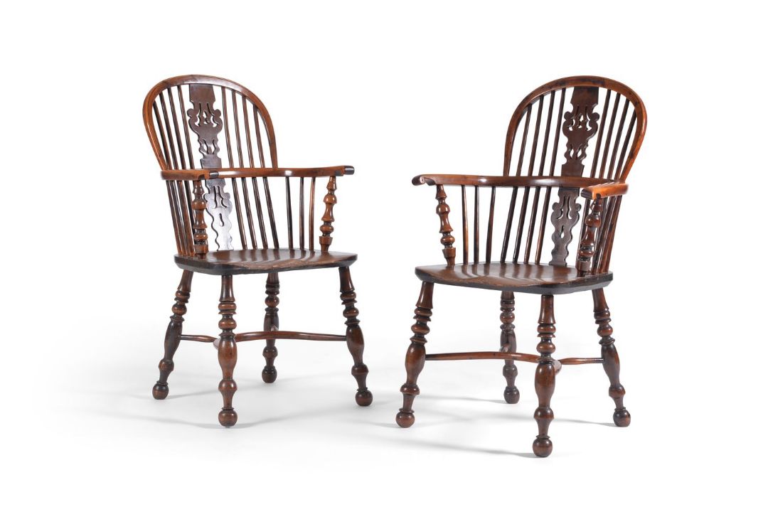A harlequin set of eight Windsor armchairs, various dates 19th century, comprising a pair of - Image 1 of 3