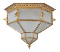 A Continental, probably French, gilt metal and glazed plafonnier loosely in Orientalist taste,