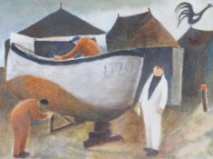 Tessa Newcomb (British b. 1955), Three men working