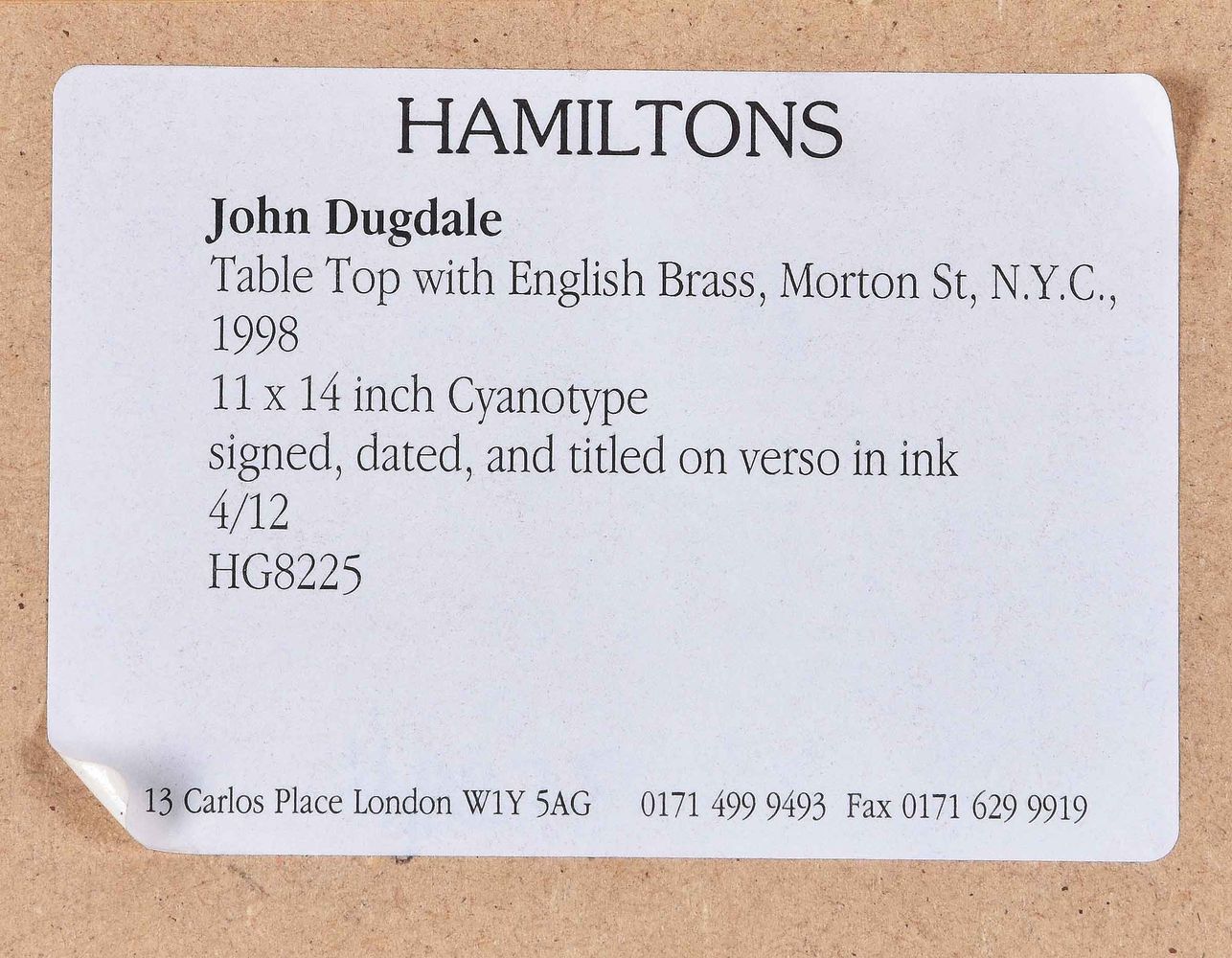 John Dugdale (American b. 1960), Table Top with English Brass, Morton St., N.Y.C., 1998 - Image 3 of 6
